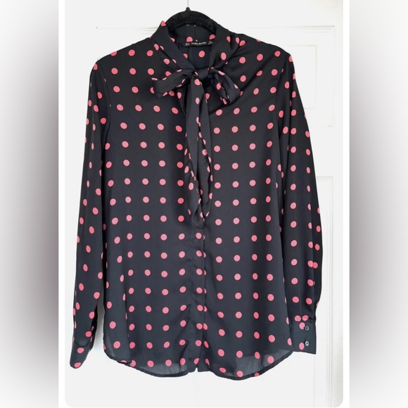 ZARA Black Pink Polka Dot Tie
Neck Blouse Top - Medium M - Picture 4 of 10